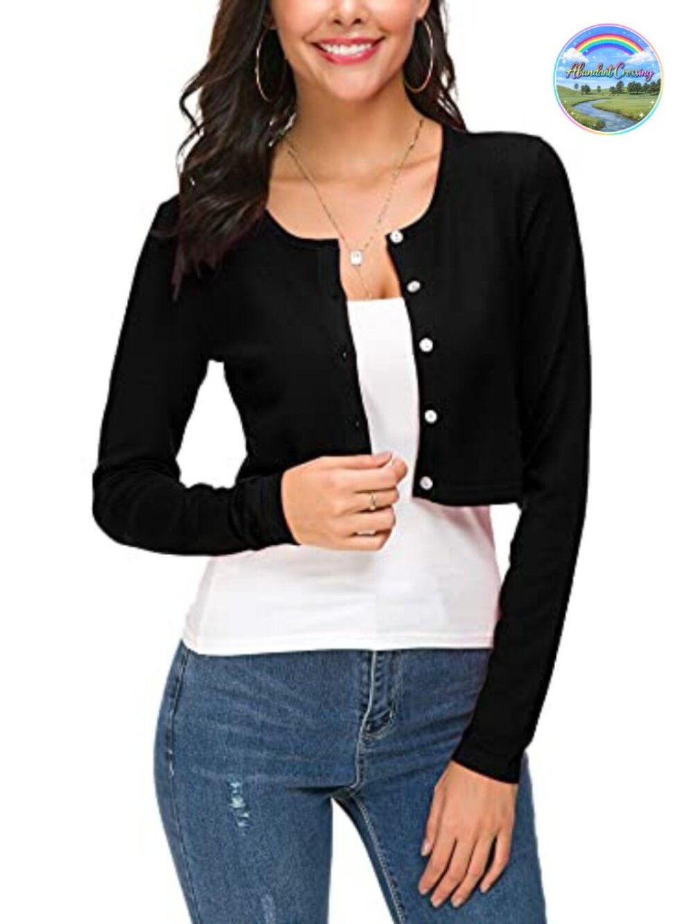 Cropped Knit Cardigan Long Sleeve Button Down Shrug